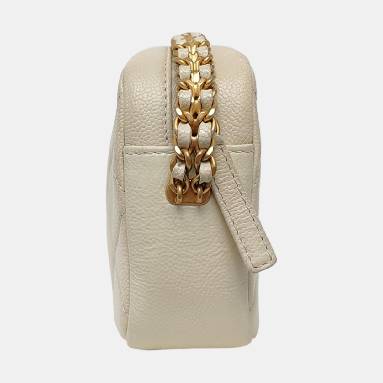 Mini Quilted Grained Calfskin White