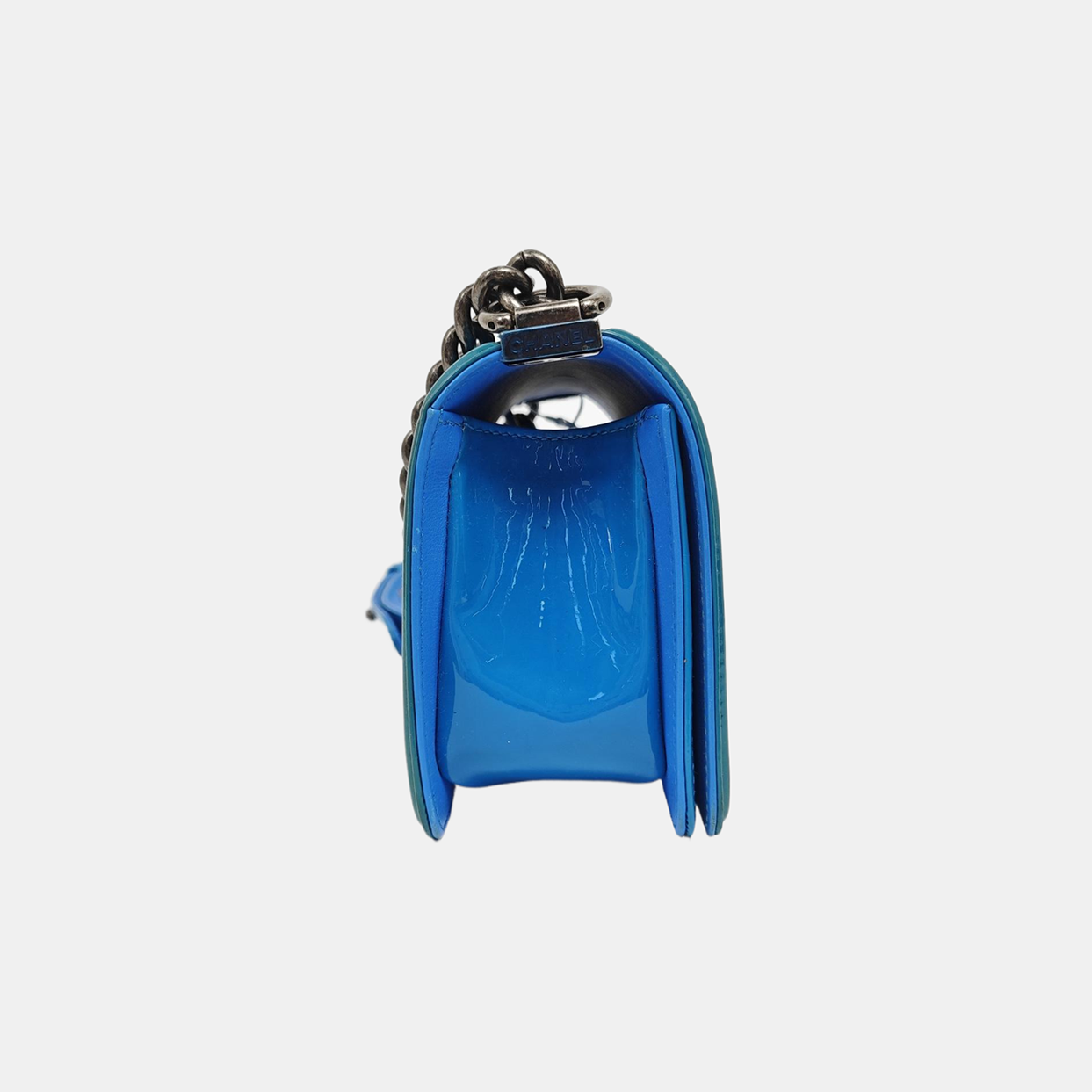 BOY CHANEL Small Quilted Patent Leather Blue