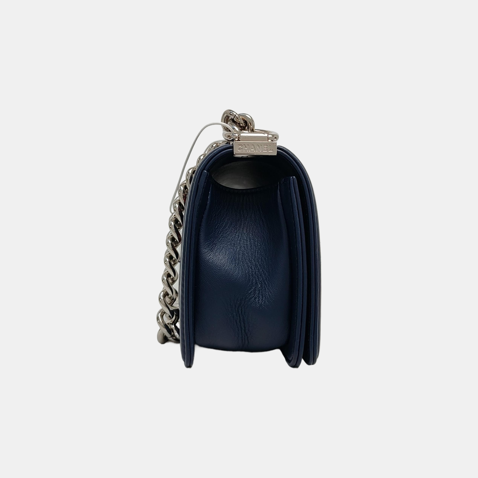 Authenticated pre-owned  BOY CHANEL Small Chevron, Quilted Wool Blue - Shoulder Bag at Looply