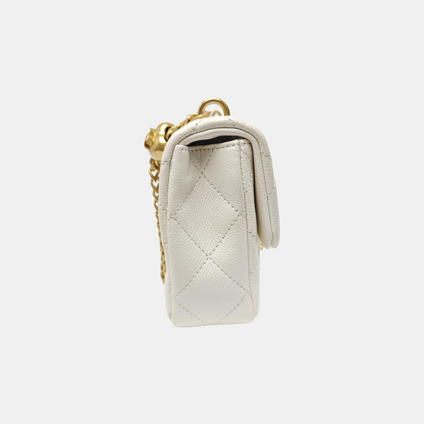 CLASSIC FLAP Small Quilted Grained Calfskin White