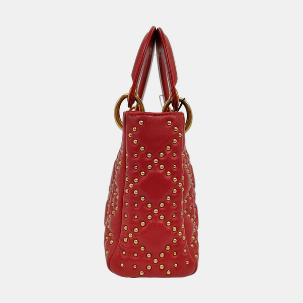 Authenticated pre-owned  Lady Dior Mini Cannage Lambskin Red - Tote Bag at Looply