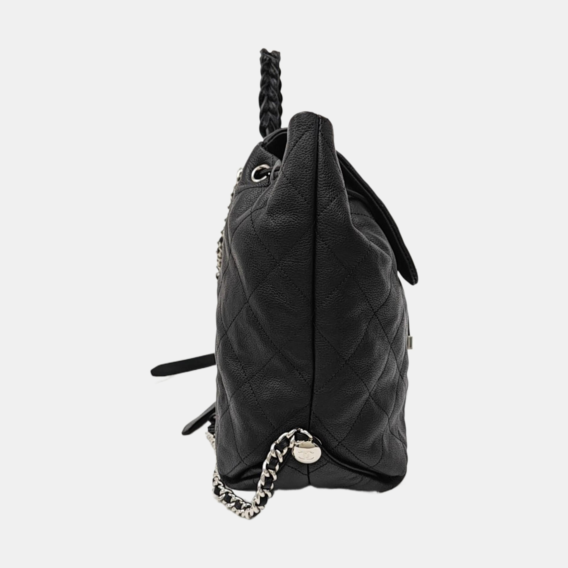 Quilted Grained Calfskin Backpack Black