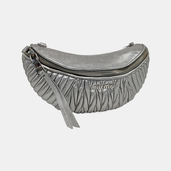 Two-Tone Waist Bag Quilted Lambskin Silver