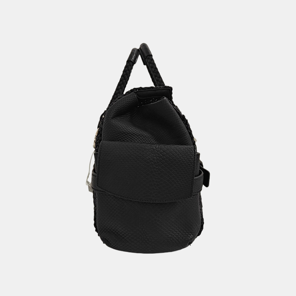 Straw Top Handle Bag Black