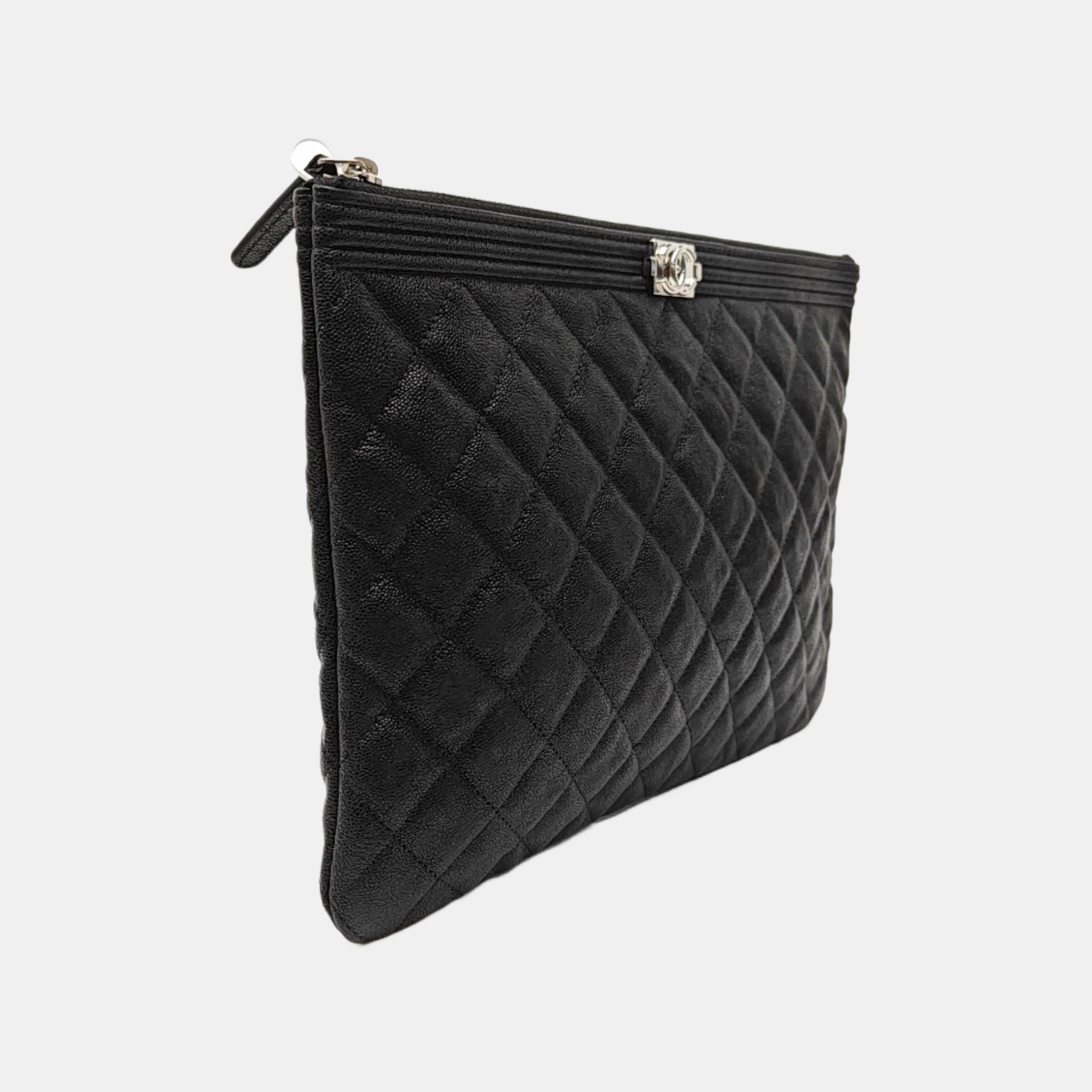 BOY CHANEL Large Quilted Grained Calfskin Black