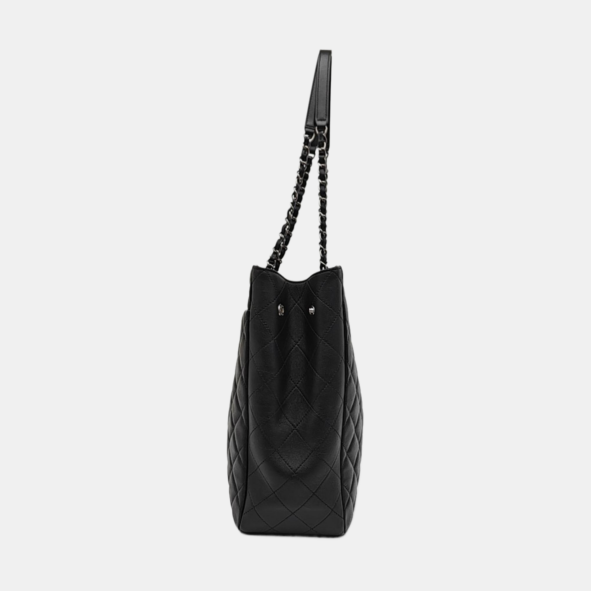 Quilted Calfskin Tote Bag Large Black