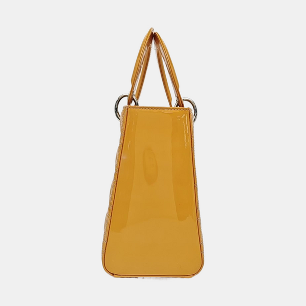 Authenticated pre-owned  Lady Dior Medium Quilted Patent Leather Yellow - Tote Bag at Looply