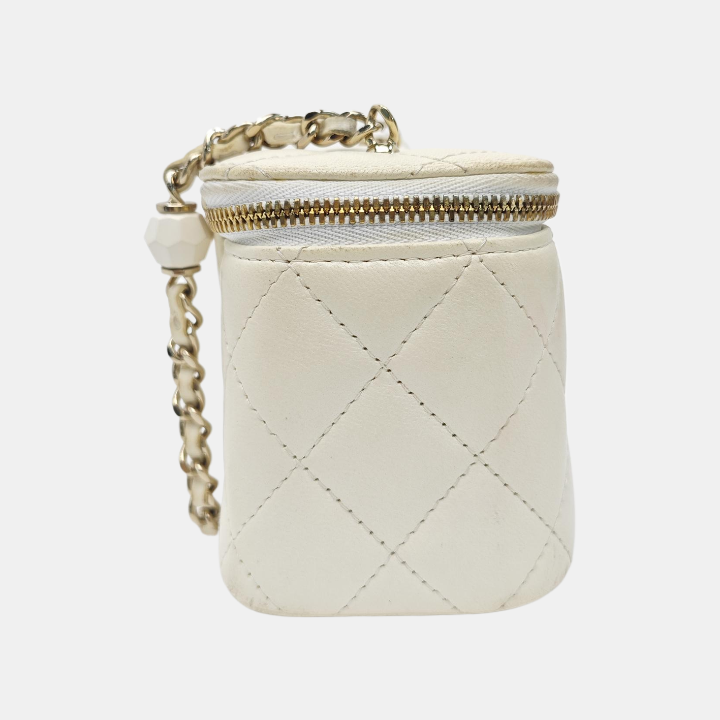 VANITY CASE Mini Quilted Lambskin White