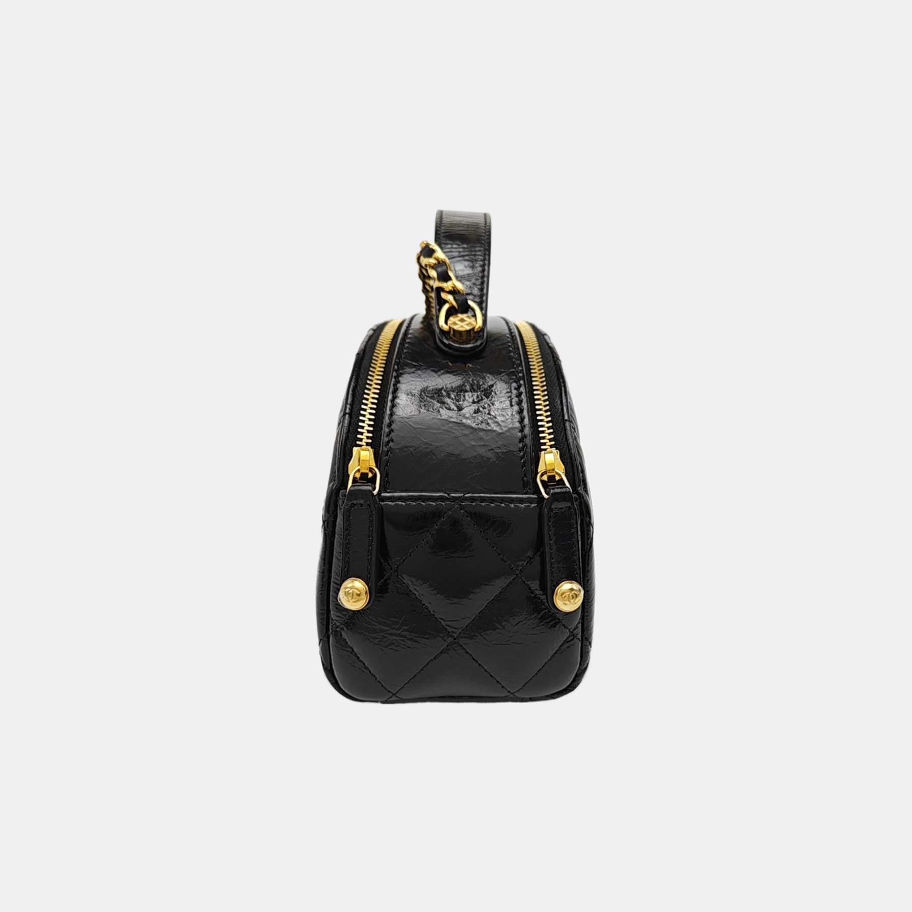 Quilted Patent Leather Shoulder Bag Black