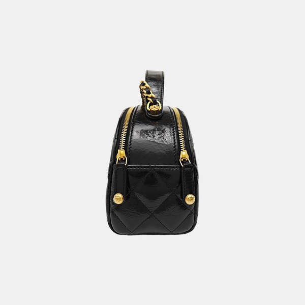 Quilted Patent Leather Shoulder Bag Black