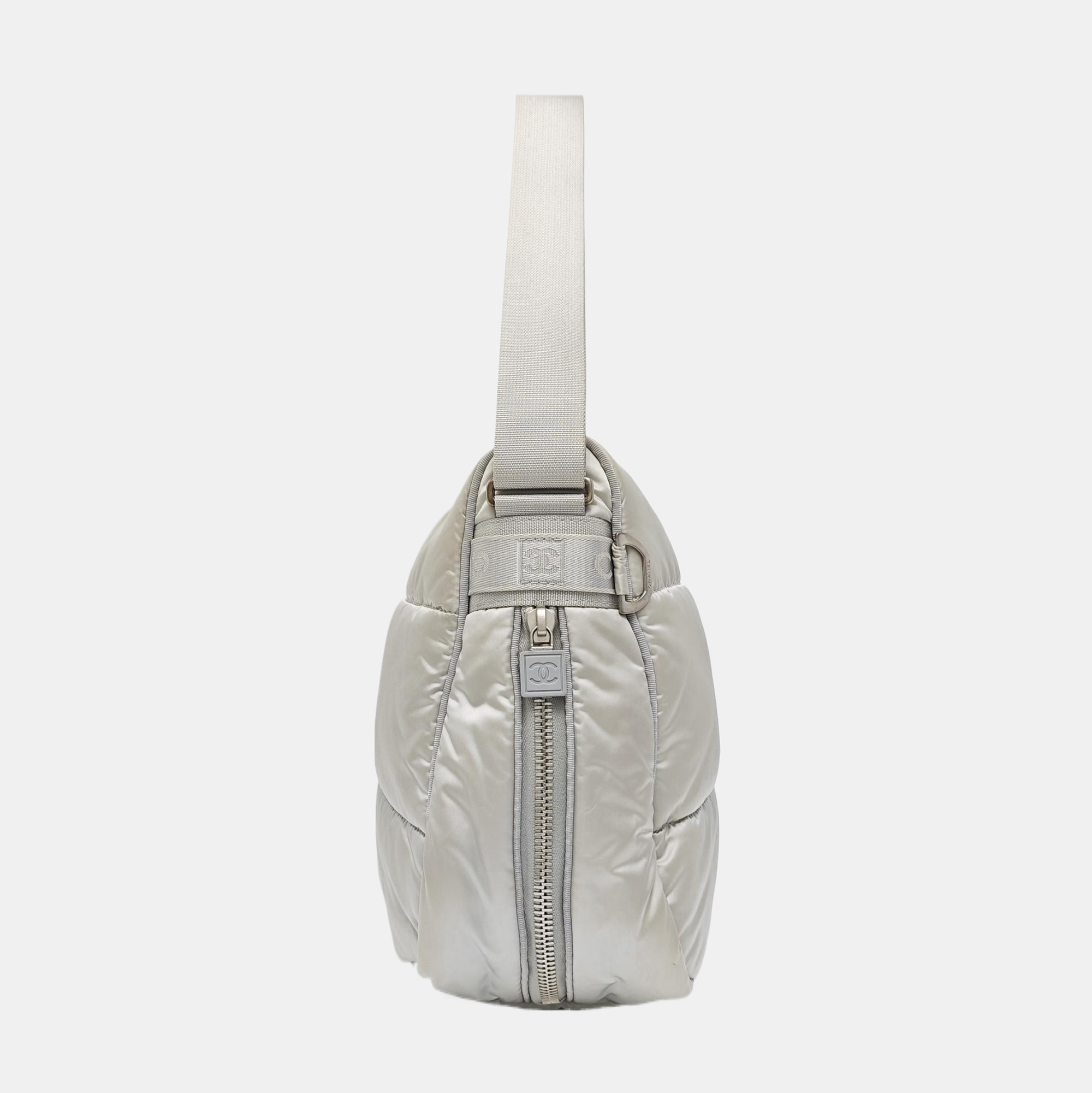 Quilted Nylon Shoulder Bag Gray