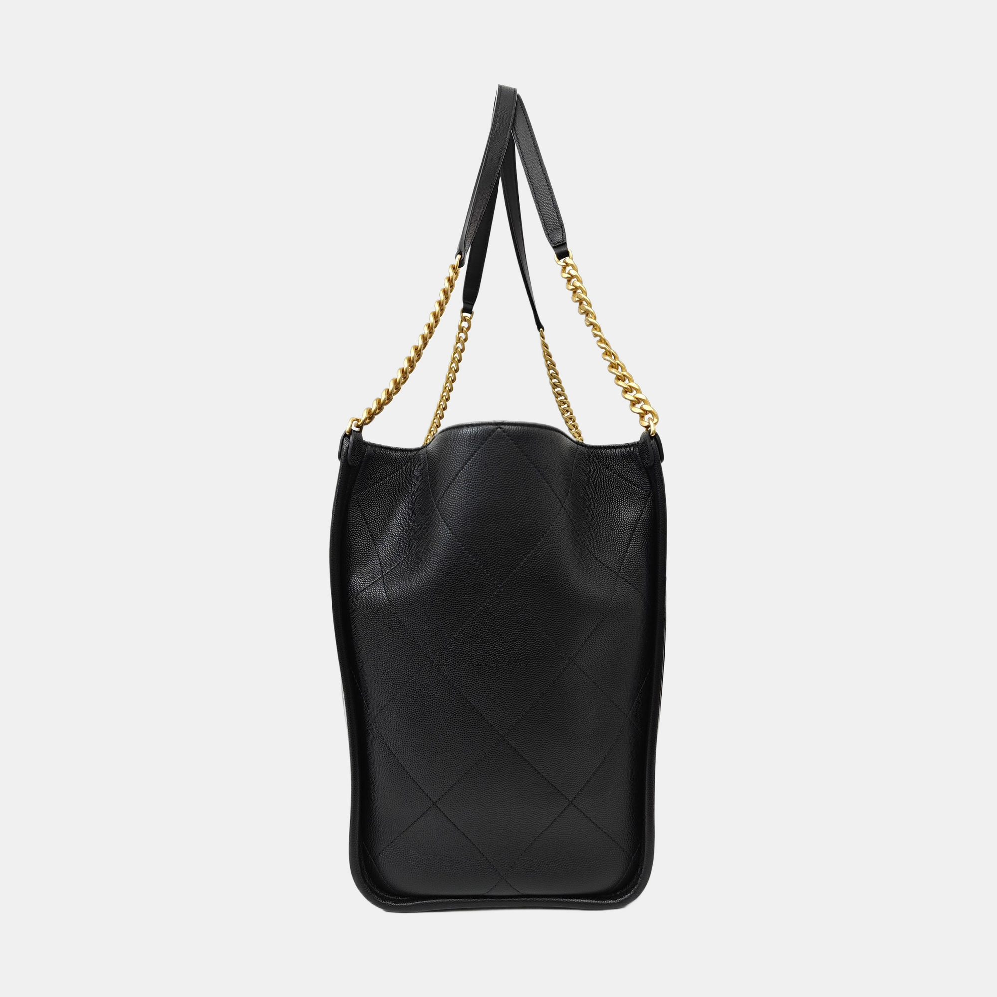 Quilted Grained Calfskin Tote Bag Black