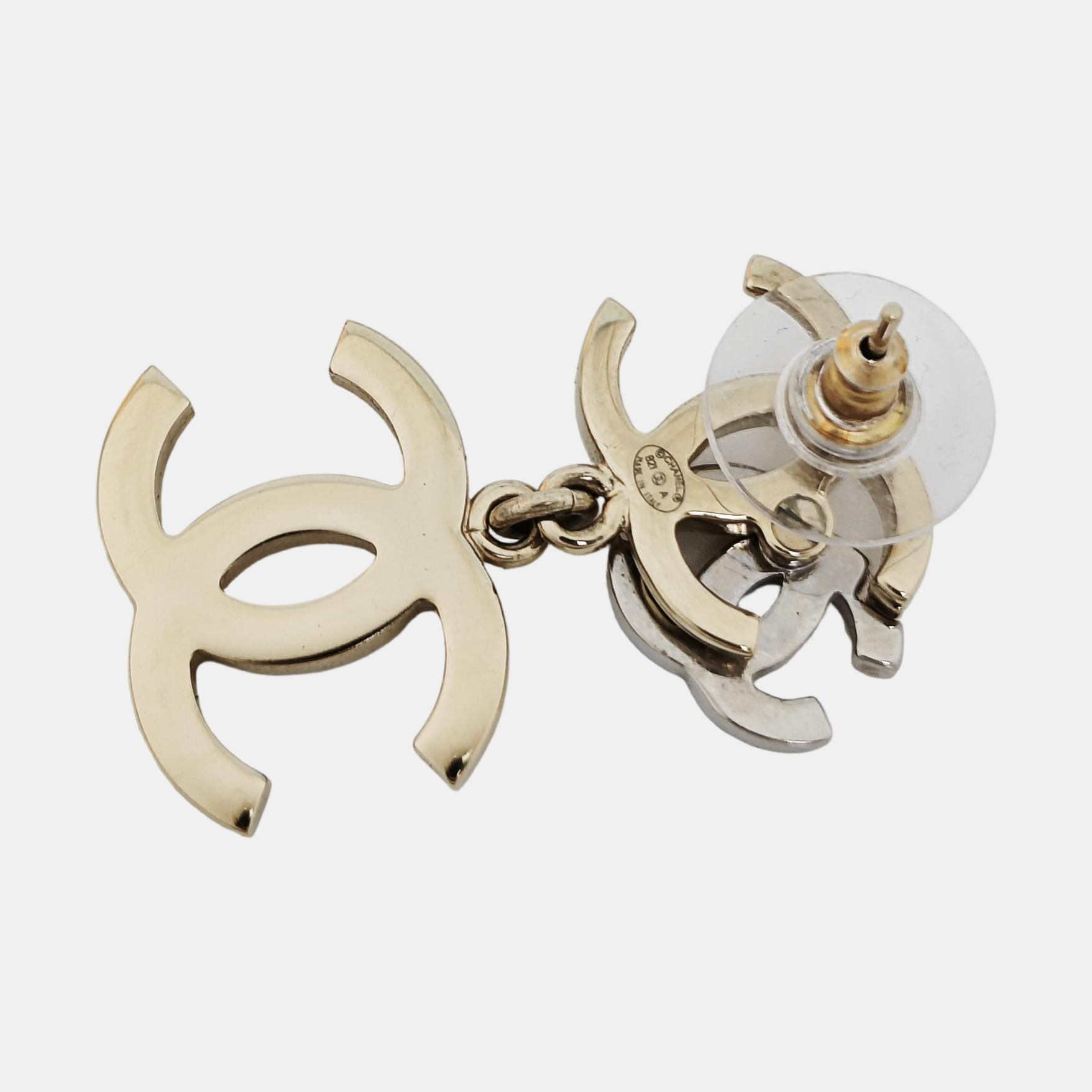CC Logo Metal Gold Stud Earrings