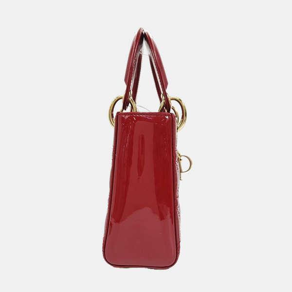 Lady Dior Mini Cannage Patent Leather Red