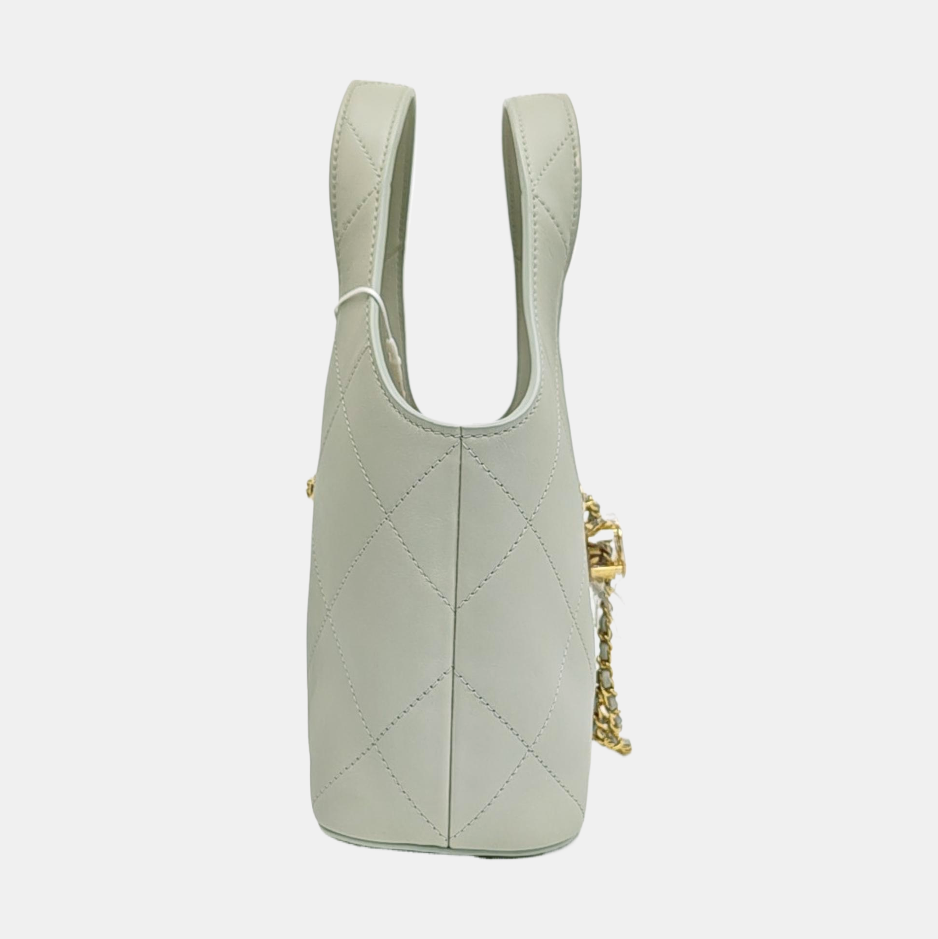 Quilted Calfskin Top Handle Bag Small Green
