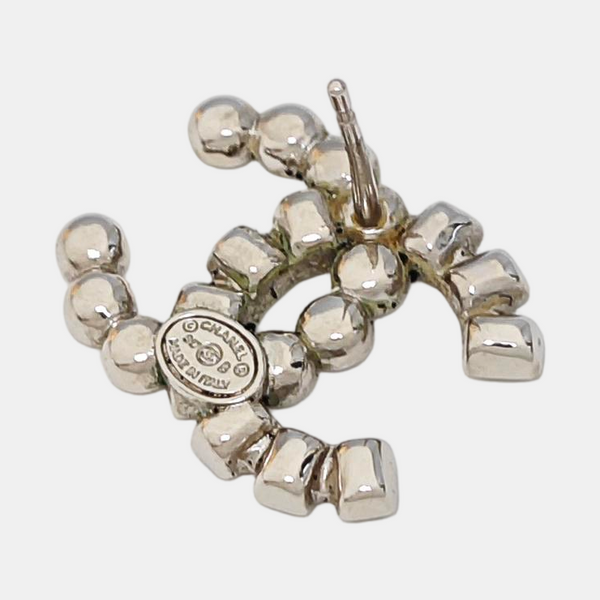 CC Logo Metal Silver Stud Earrings