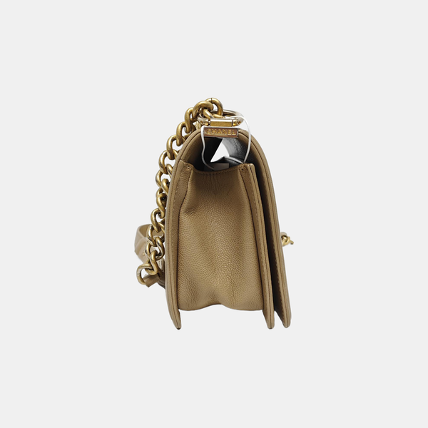 BOY CHANEL Medium Chevron, Quilted Grained Calfskin Beige