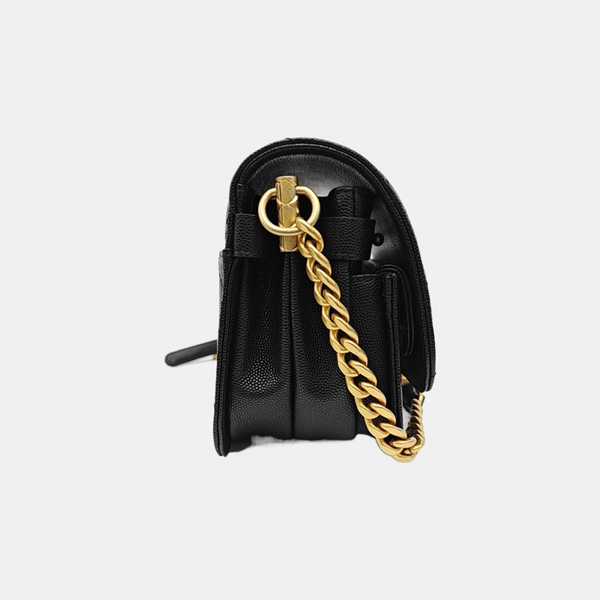 Quilted Grained Calfskin Shoulder Bag Black