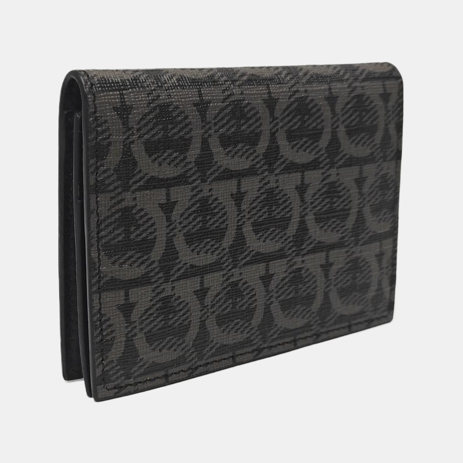 Gancini Coated Canvas Black Card Holder