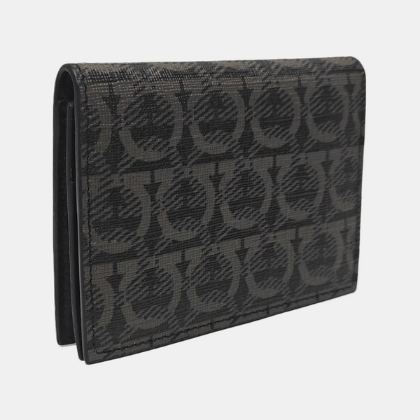 Gancini Coated Canvas Black Card Holder
