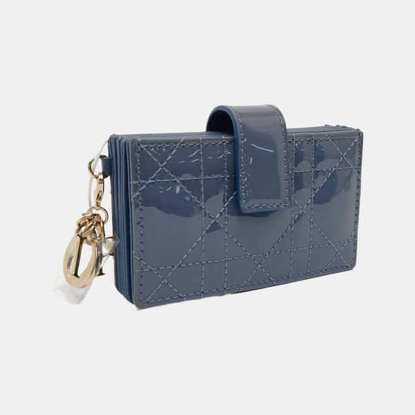 Lady Dior Super Mini Cannage Patent Leather Blue Card Holder