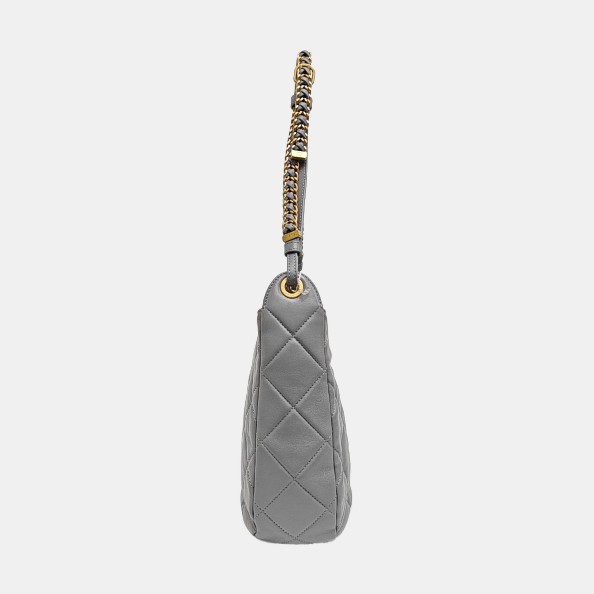 Quilted Lambskin Top Handle Bag Gray