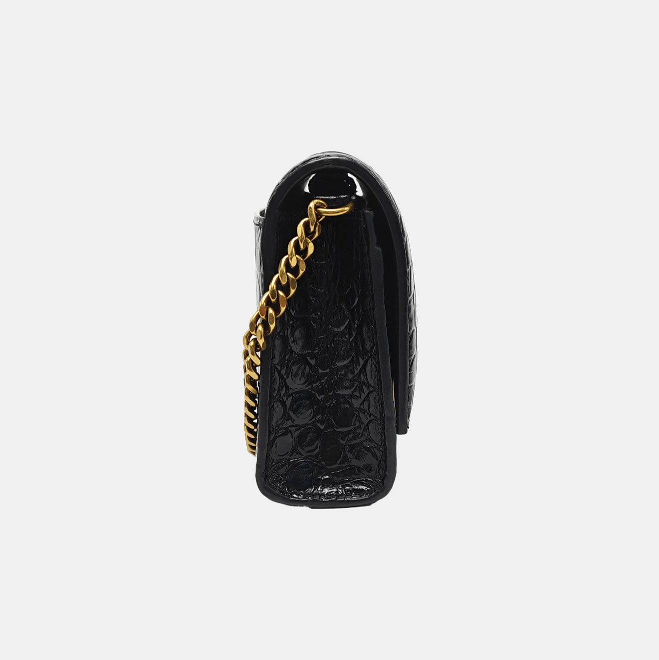 Hourglass Wallet On Chain Small Calfskin Black