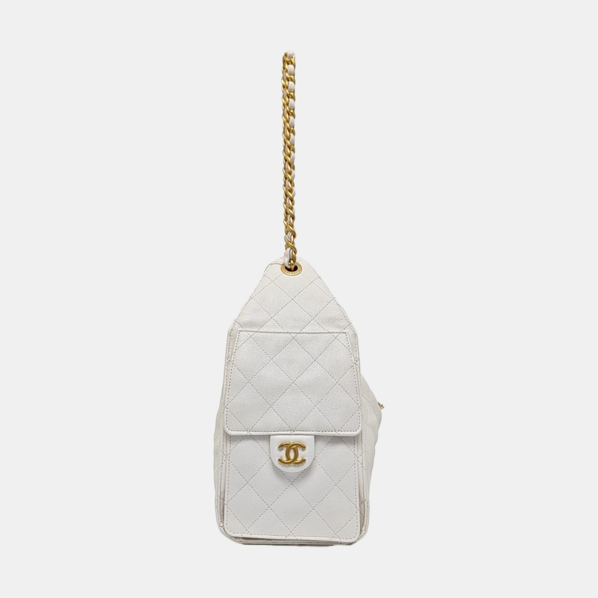 CHANEL 25 Small Quilted Grained Calfskin White