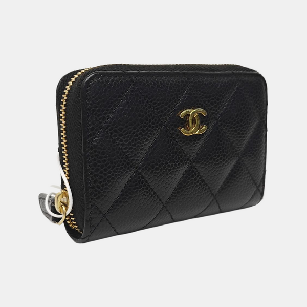 Quilted Grained Calfskin Card Holder Black