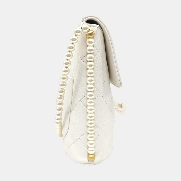 Quilted Calfskin Shoulder Bag Small White
