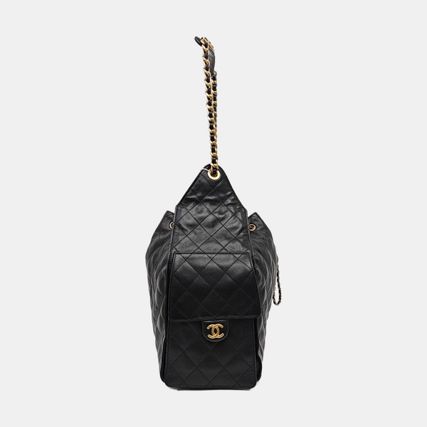 CHANEL 25 Medium Quilted Grained Calfskin Black