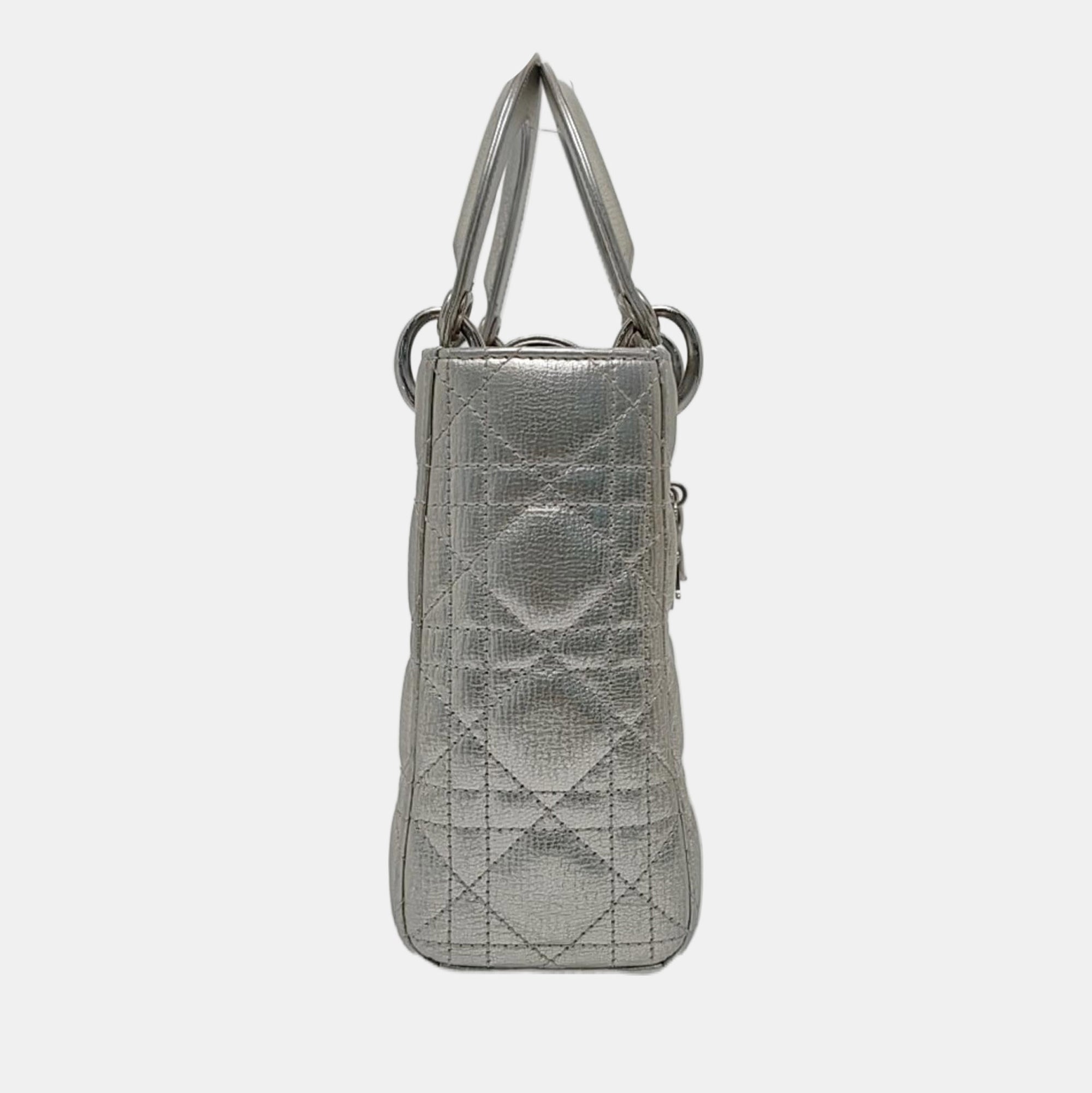 Authenticated pre-owned  Lady Dior Small Cannage Calfskin Silver - Tote Bag at Looply
