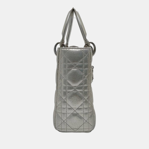 Authenticated pre-owned  Lady Dior Small Cannage Calfskin Silver - Tote Bag at Looply