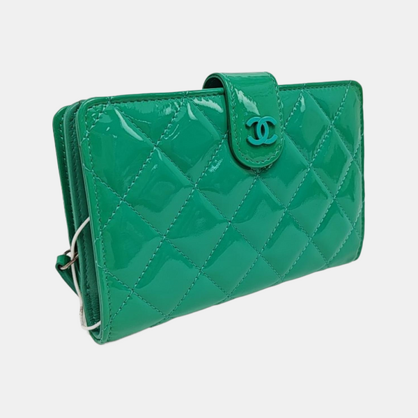 Quilted Patent Leather Wallet Green