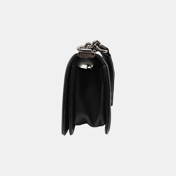 BOY CHANEL Small Chevron, Quilted Calfskin Black