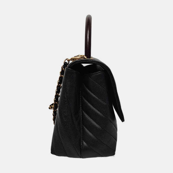 COCO HANDLE Medium Chevron Grained Calfskin Black