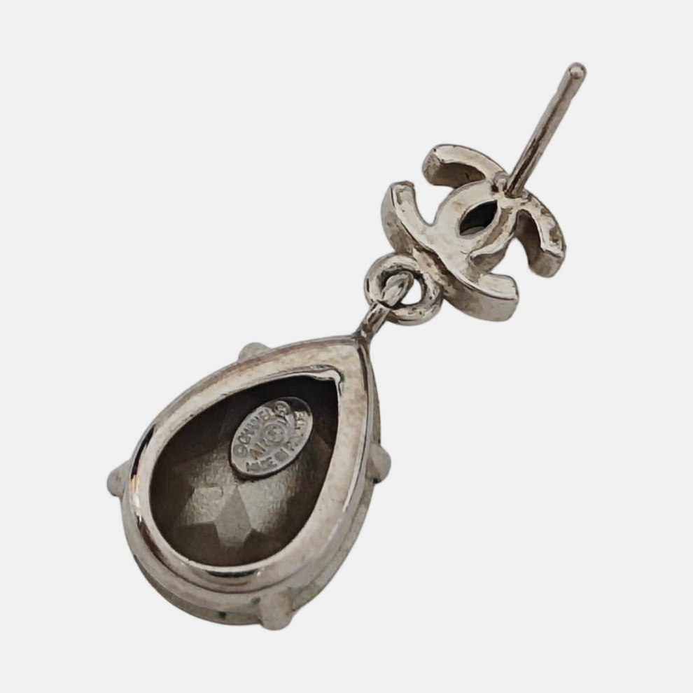 CC Logo Metal Silver Stud Earrings