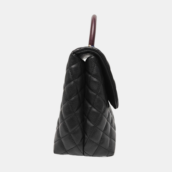 COCO HANDLE Large Quilted Grained Calfskin Black