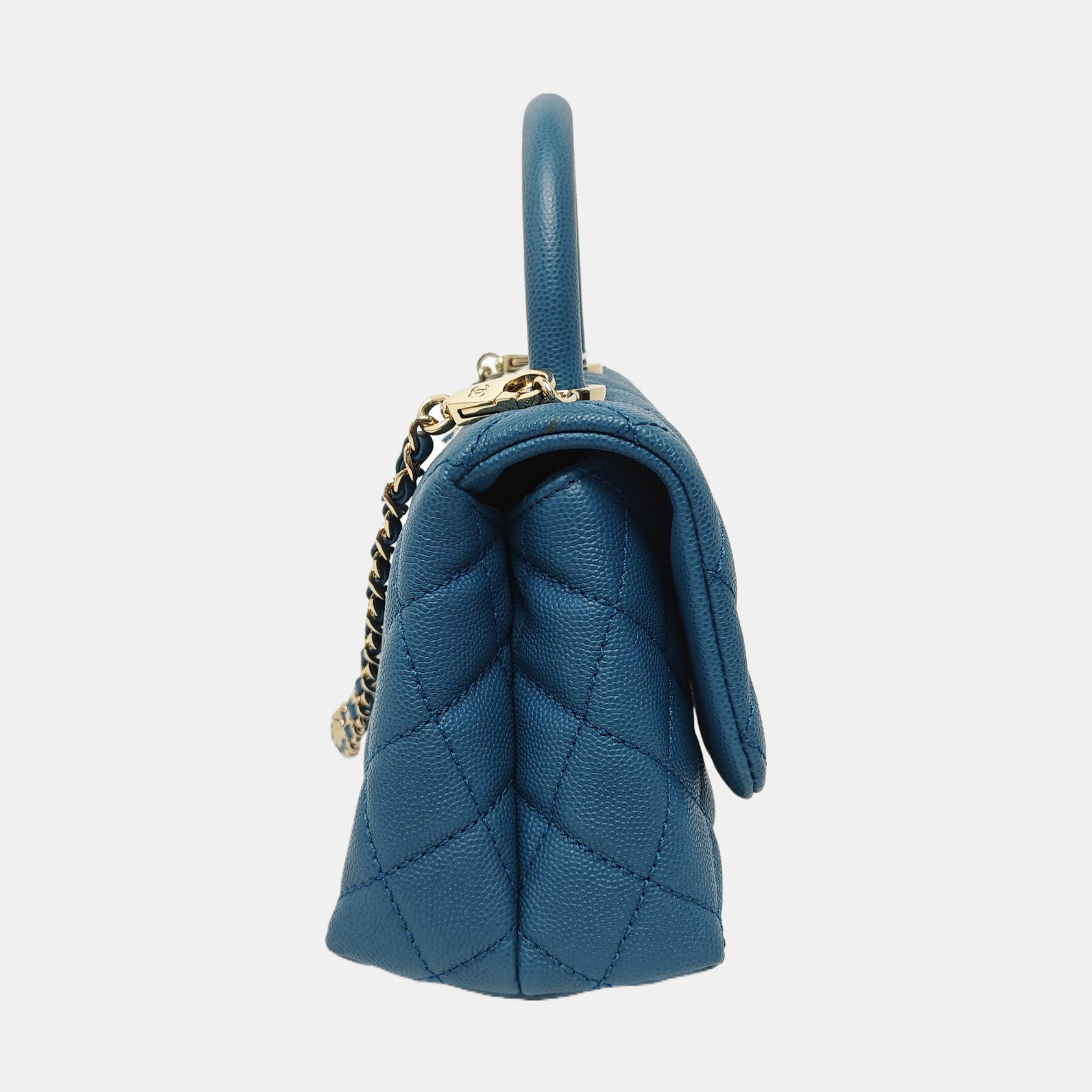 COCO HANDLE Mini Quilted Grained Calfskin Blue