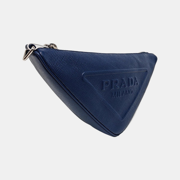 Authenticated pre-owned  Triangle Small Leather Blue - Clutch at Looply