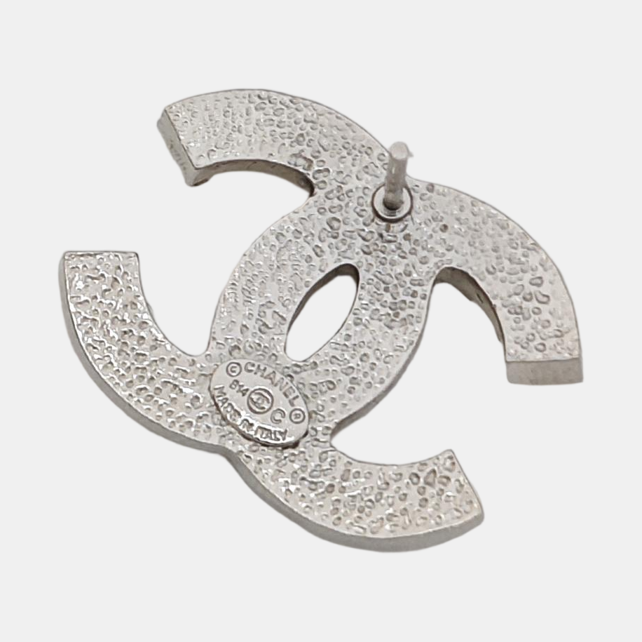CC Logo Metal Silver Stud Earrings