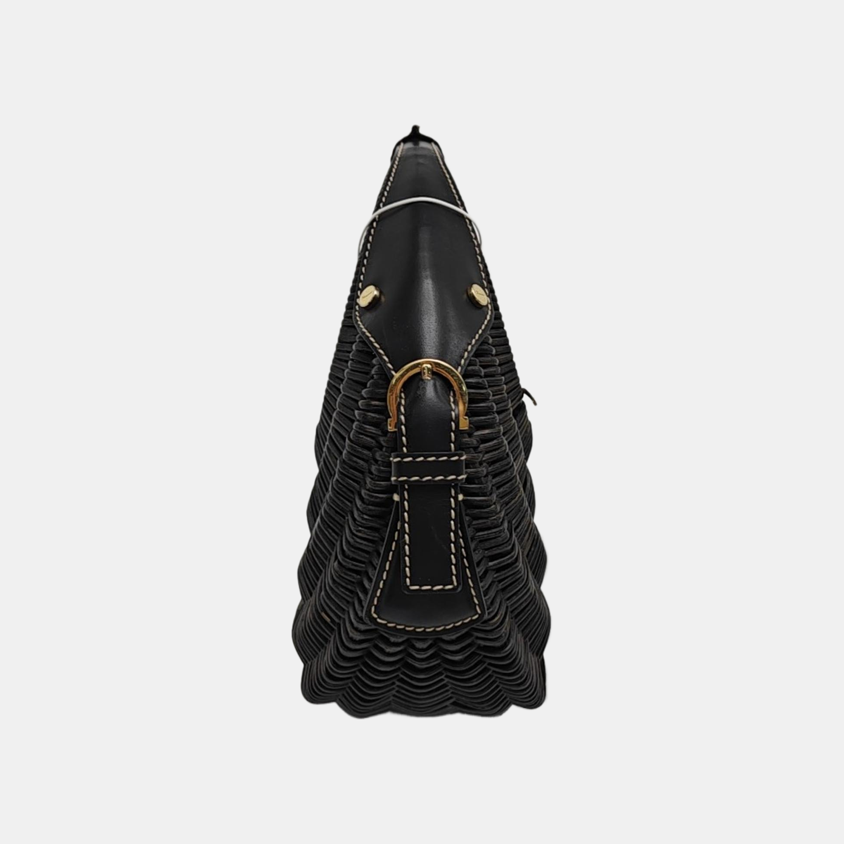 Straw Top Handle Bag Black