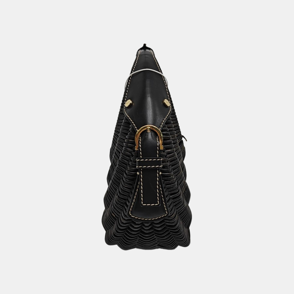 Straw Top Handle Bag Black