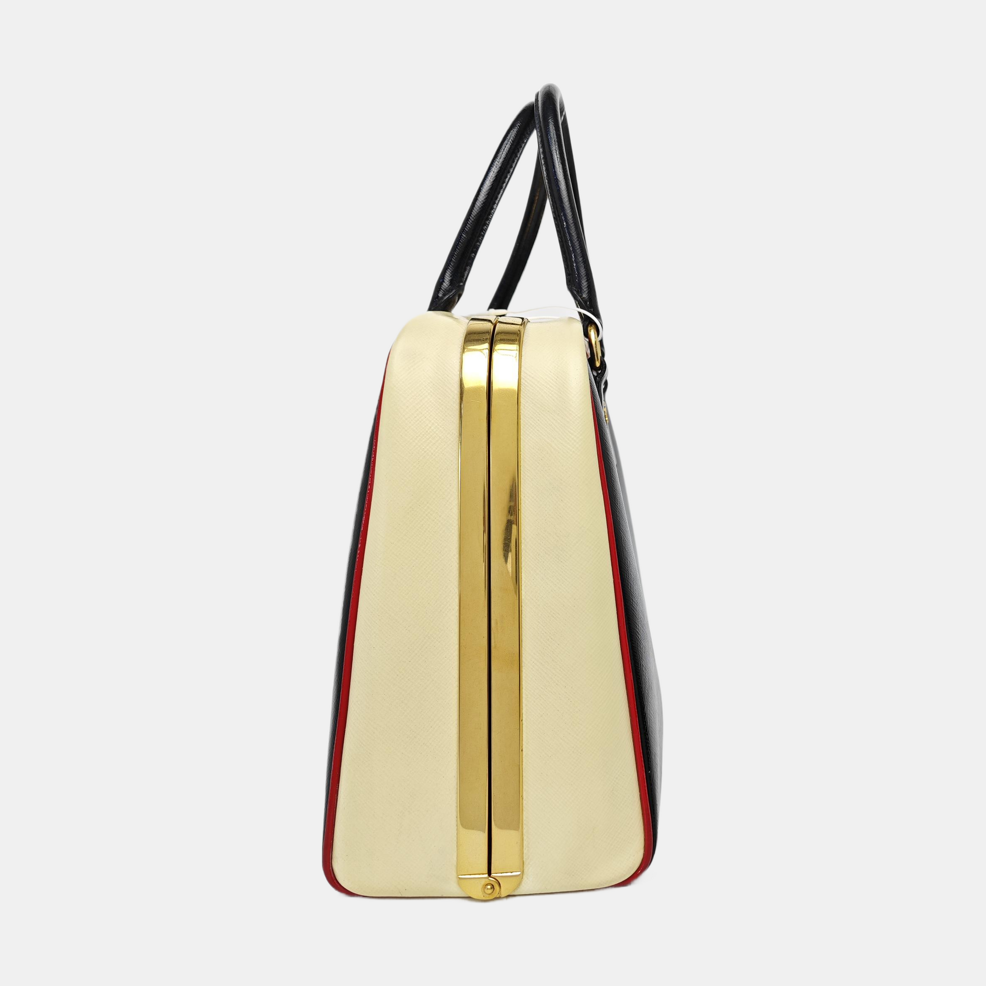 Saffiano Calfskin Top Handle Bag Black
