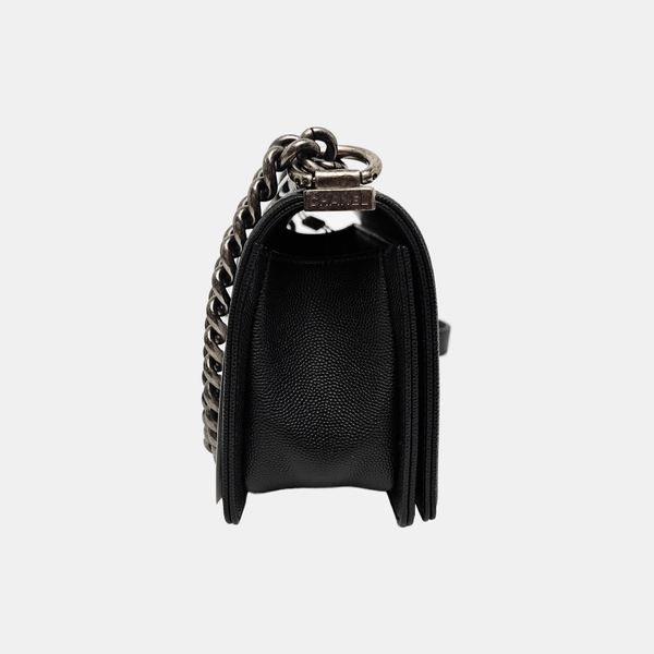 BOY CHANEL Small Quilted Grained Calfskin Black