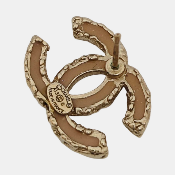 CC Logo Metal Gold Stud Earrings