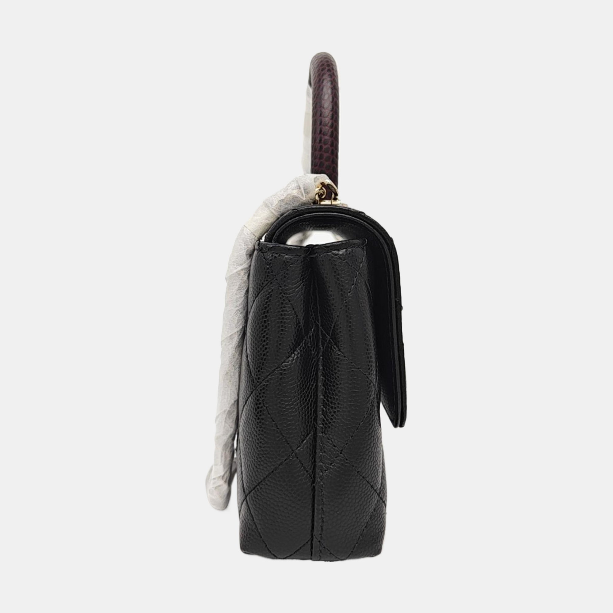 Quilted Grained Calfskin Shoulder Bag Black