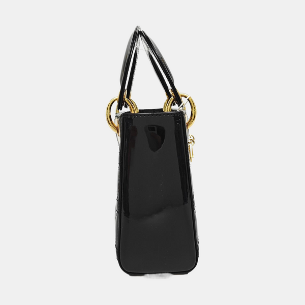 Lady Dior Mini Cannage Patent Leather Black