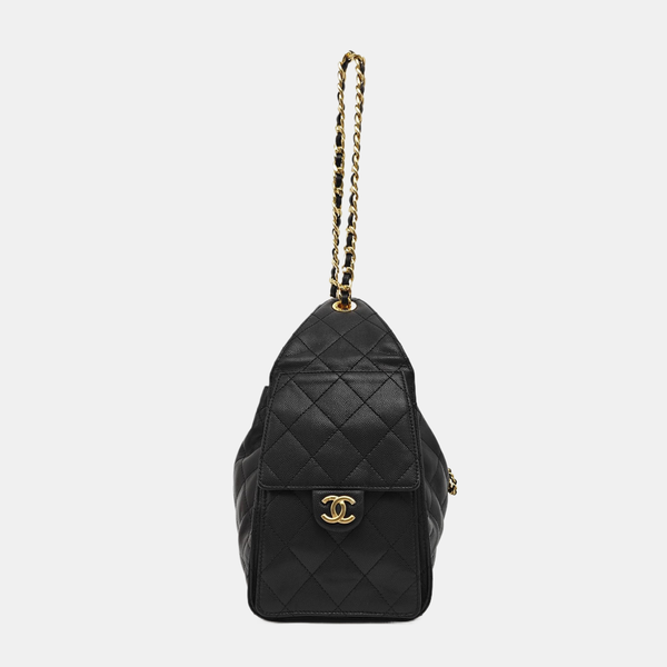 CHANEL 25 Small Quilted Grained Calfskin Black