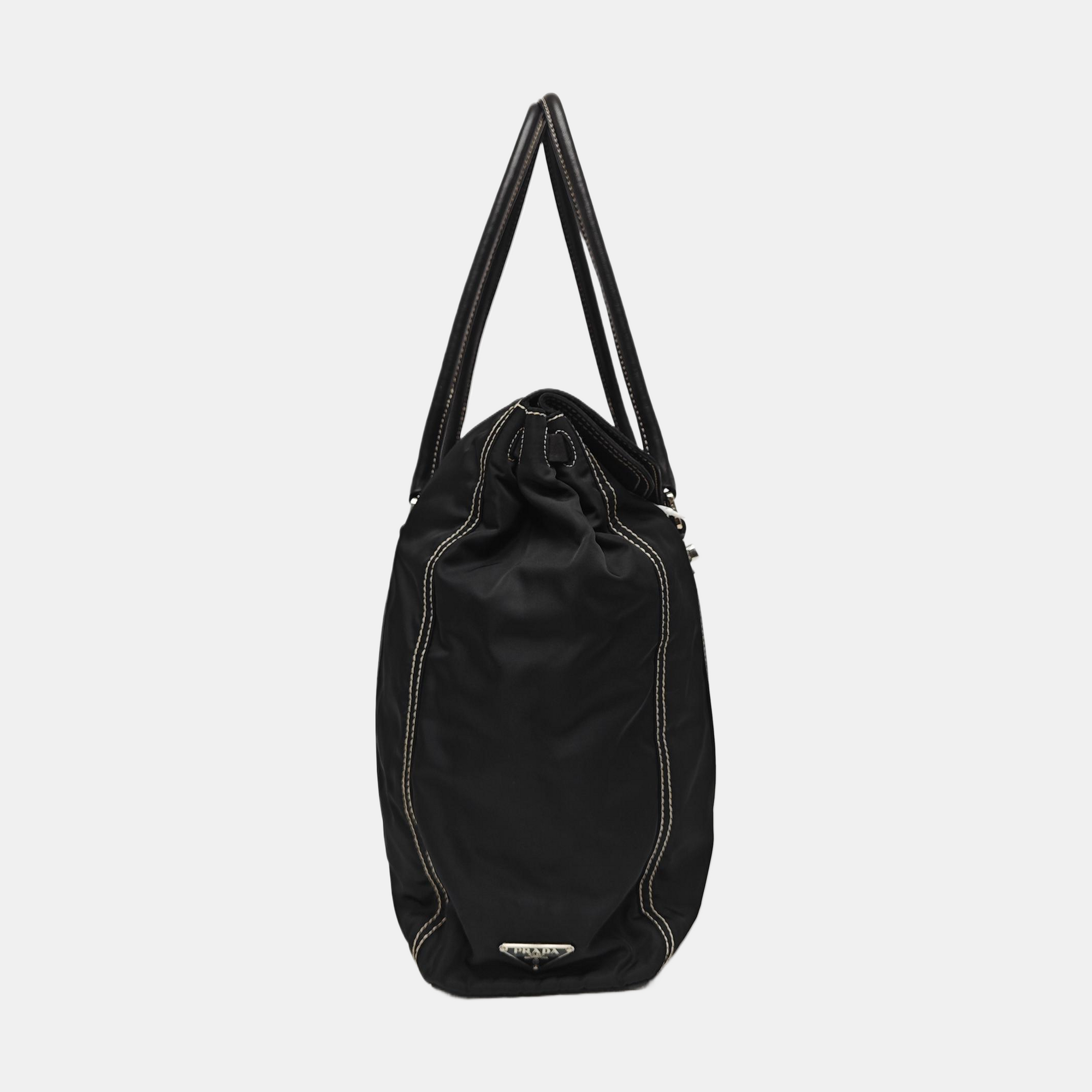 Quilted Nylon Top Handle Bag Black